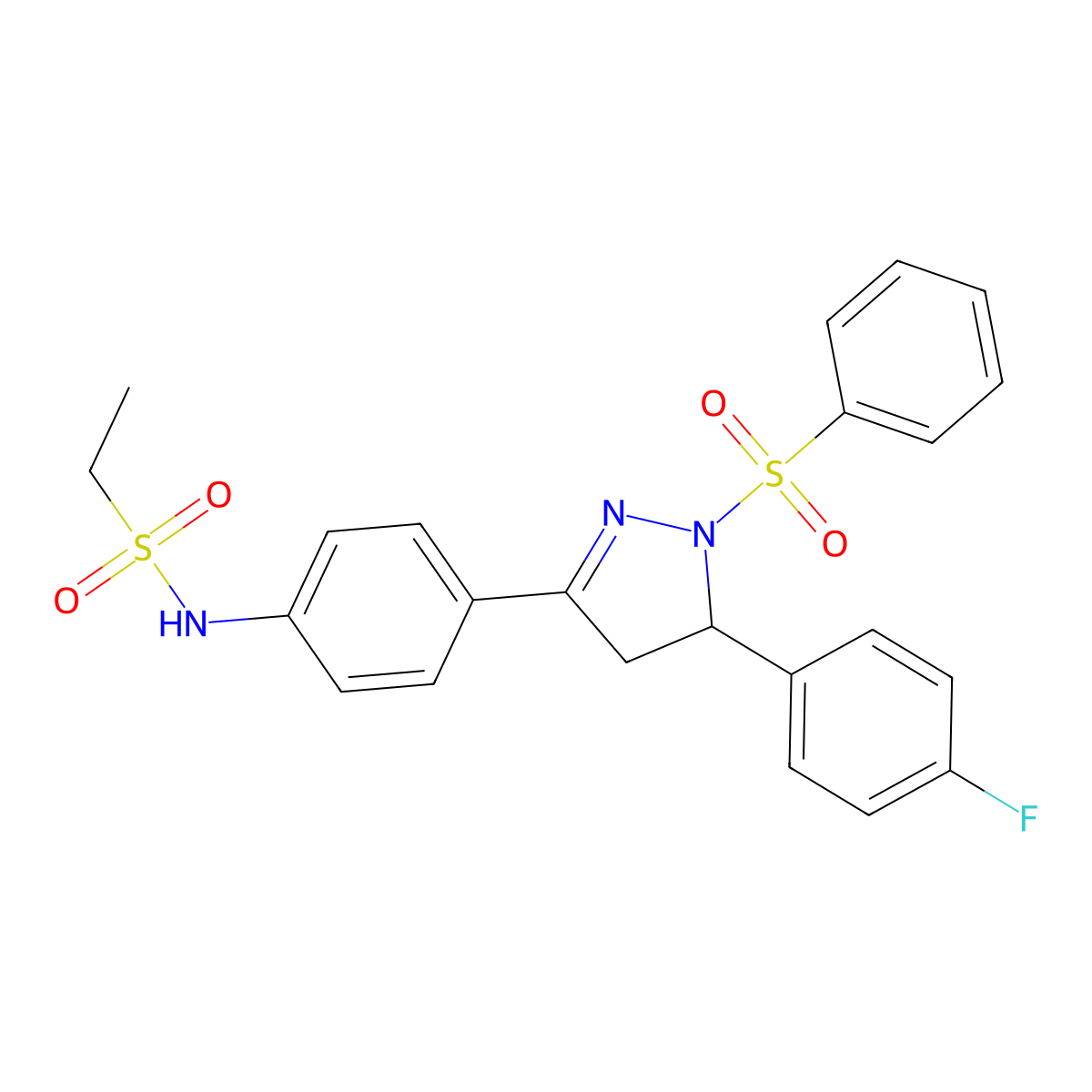 N-(4-(5-(4-fluorophenyl)-1-(phenylsulfonyl)-4,5-dihydro-1H-pyrazol-3-yl)phenyl)ethanesulfonamide molecular structure, CAS 851781-45-8
