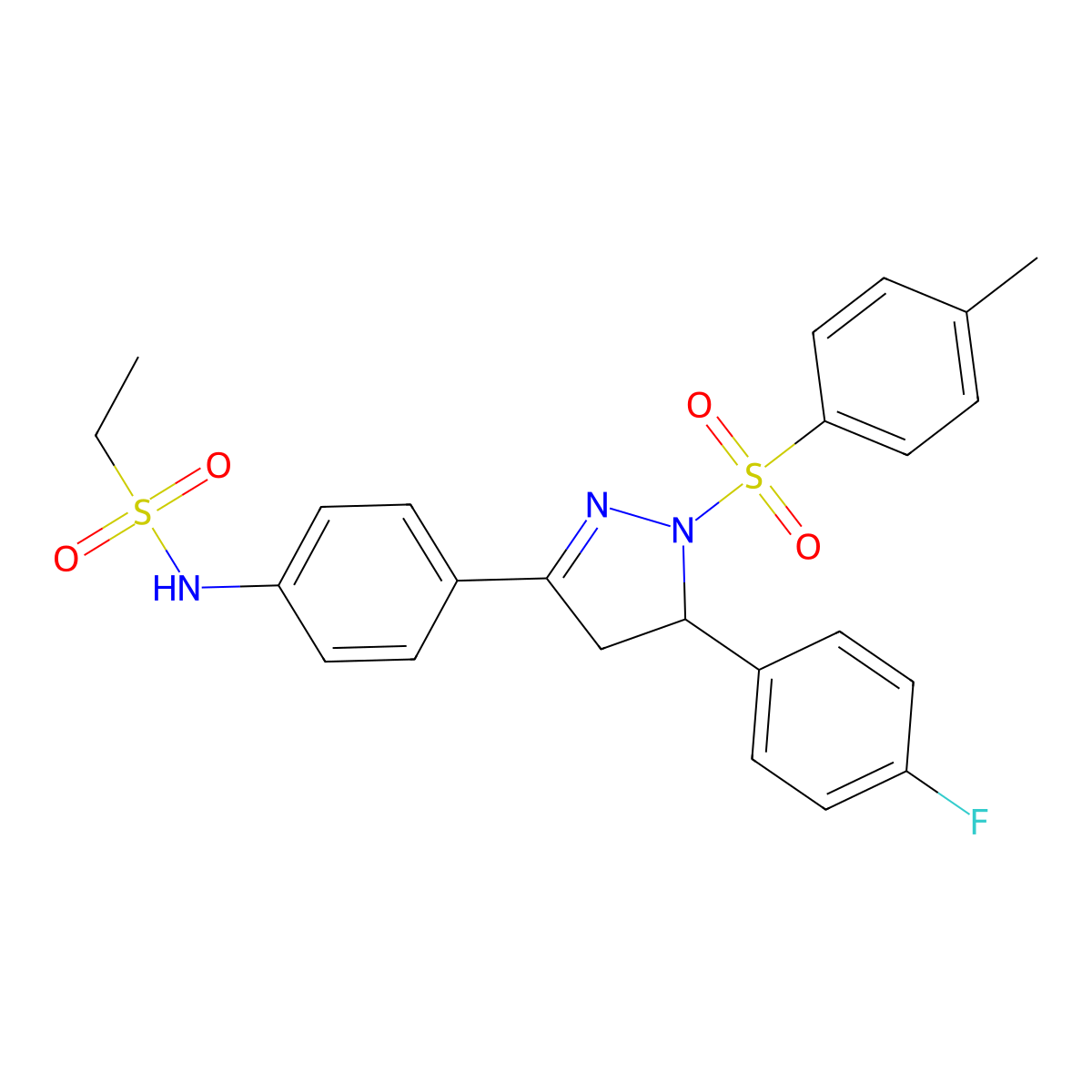 N-(4-(5-(4-fluorophenyl)-1-tosyl-4,5-dihydro-1H-pyrazol-3-yl)phenyl)ethanesulfonamide molecular structure, CAS 851781-46-9
