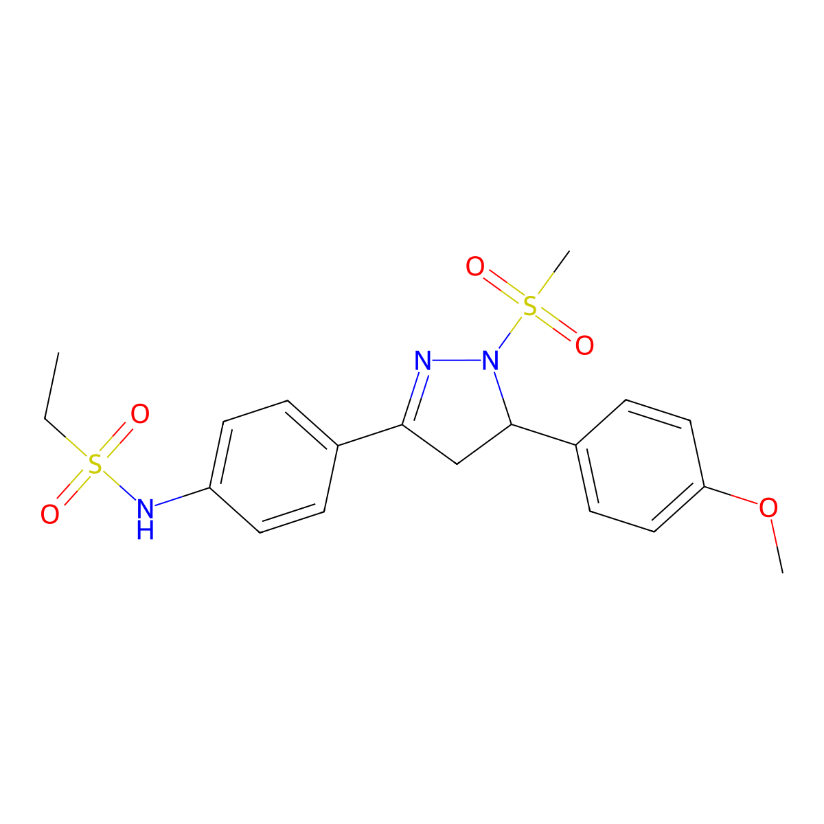 N-(4-(5-(4-methoxyphenyl)-1-(methylsulfonyl)-4,5-dihydro-1H-pyrazol-3-yl)phenyl)ethanesulfonamide molecular structure, CAS 851781-52-7