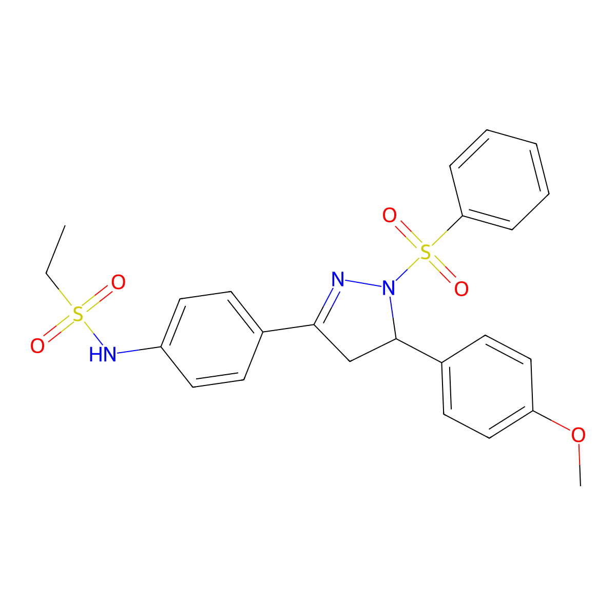 N-(4-(5-(4-methoxyphenyl)-1-(phenylsulfonyl)-4,5-dihydro-1H-pyrazol-3-yl)phenyl)ethanesulfonamide molecular structure, CAS 851781-53-8