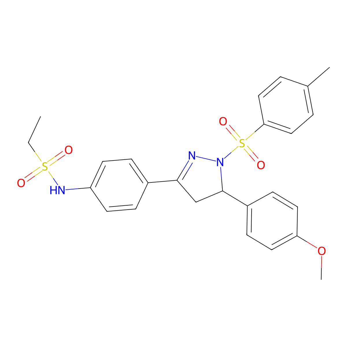 N-(4-(5-(4-methoxyphenyl)-1-tosyl-4,5-dihydro-1H-pyrazol-3-yl)phenyl)ethanesulfonamide molecular structure, CAS 851781-54-9