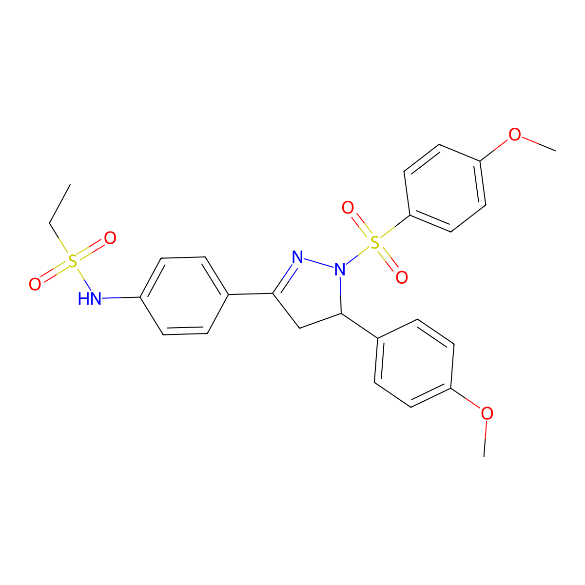 N-(4-(5-(4-methoxyphenyl)-1-((4-methoxyphenyl)sulfonyl)-4,5-dihydro-1H-pyrazol-3-yl)phenyl)ethanesulfonamide molecular structure, CAS 851781-55-0