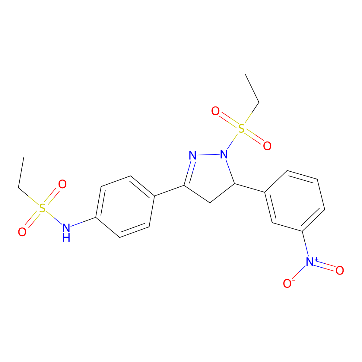 N-(4-(1-(ethylsulfonyl)-5-(3-nitrophenyl)-4,5-dihydro-1H-pyrazol-3-yl)phenyl)ethanesulfonamide molecular structure, CAS 851781-60-7