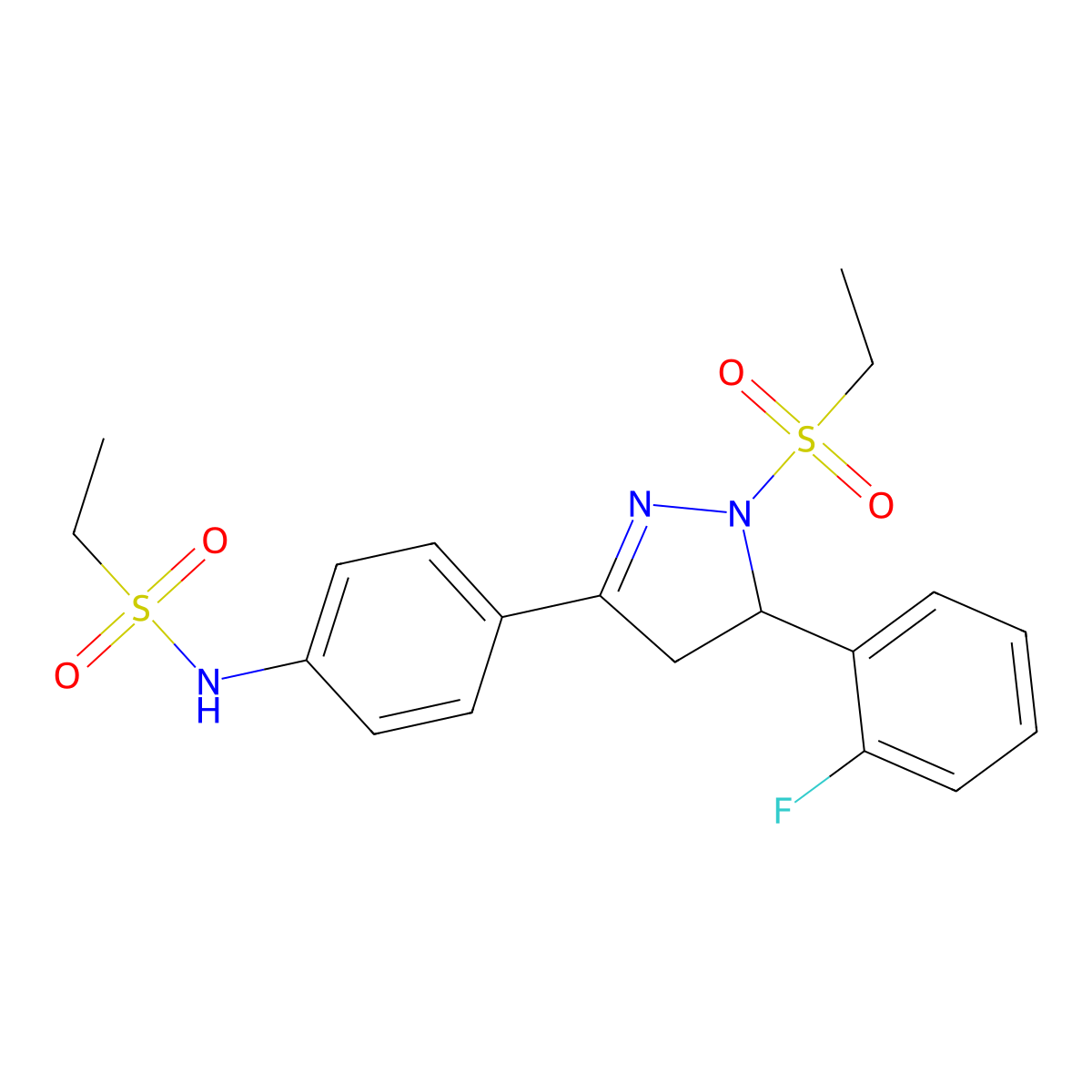 N-[4-[2-ethylsulfonyl-3-(2-fluorophenyl)-3,4-dihydropyrazol-5-yl]phenyl]ethanesulfonamide molecular structure, CAS 851781-66-3