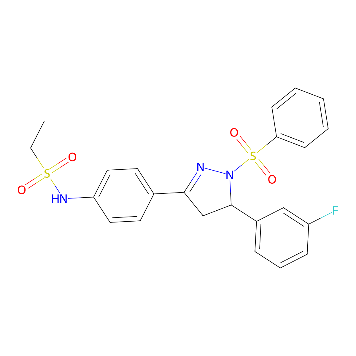 N-(4-(5-(3-fluorophenyl)-1-(phenylsulfonyl)-4,5-dihydro-1H-pyrazol-3-yl)phenyl)ethanesulfonamide molecular structure, CAS 851781-78-7