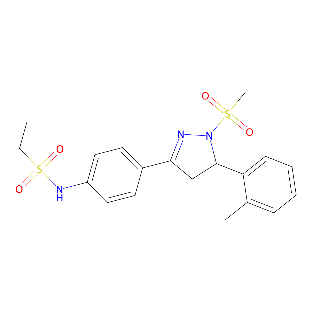 N-(4-(1-(methylsulfonyl)-5-(o-tolyl)-4,5-dihydro-1H-pyrazol-3-yl)phenyl)ethanesulfonamide molecular structure, CAS 851781-85-6