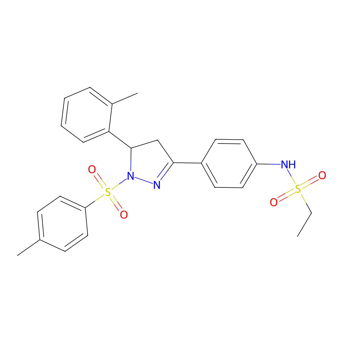 N-(4-(5-(o-tolyl)-1-tosyl-4,5-dihydro-1H-pyrazol-3-yl)phenyl)ethanesulfonamide molecular structure, CAS 851781-89-0