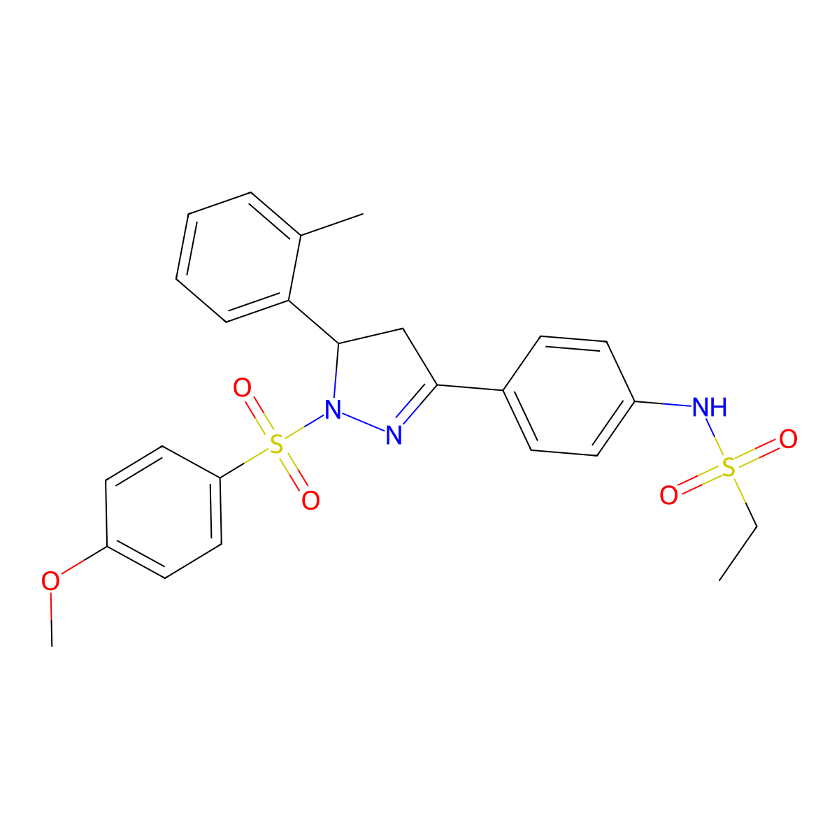 N-[4-[2-(4-methoxyphenyl)sulfonyl-3-(2-methylphenyl)-3,4-dihydropyrazol-5-yl]phenyl]ethanesulfonamide molecular structure, CAS 851781-91-4