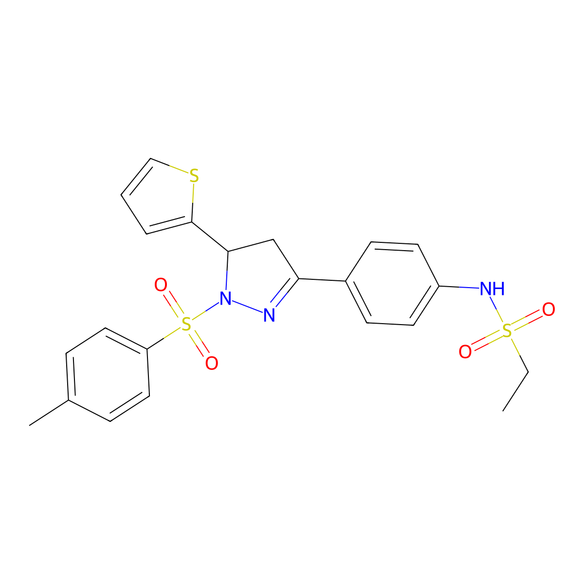 N-[4-[2-(4-methylphenyl)sulfonyl-3-thiophen-2-yl-3,4-dihydropyrazol-5-yl]phenyl]ethanesulfonamide molecular structure, CAS 851781-96-9
