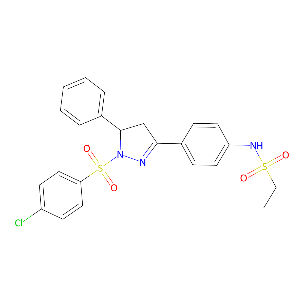 N-(4-(1-((4-chlorophenyl)sulfonyl)-5-phenyl-4,5-dihydro-1H-pyrazol-3-yl)phenyl)ethanesulfonamide molecular structure, CAS 851781-99-2
