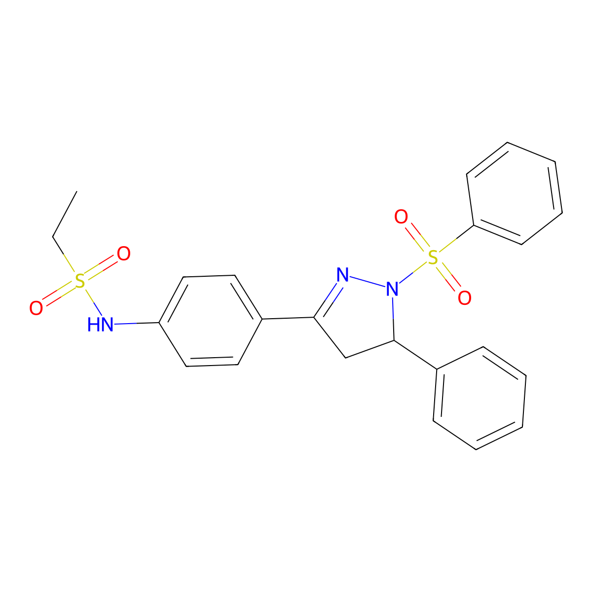 N-[4-[2-(benzenesulfonyl)-3-phenyl-3,4-dihydropyrazol-5-yl]phenyl]ethanesulfonamide molecular structure, CAS 851782-02-0