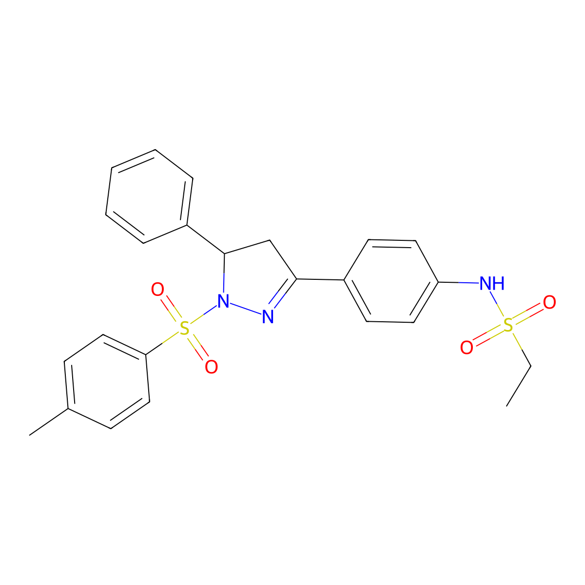 N-(4-(5-phenyl-1-tosyl-4,5-dihydro-1H-pyrazol-3-yl)phenyl)ethanesulfonamide molecular structure, CAS 851782-03-1