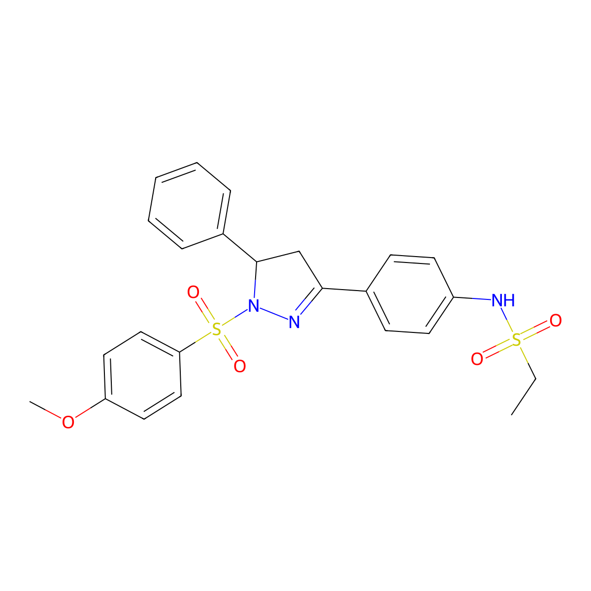 N-[4-[2-(4-methoxyphenyl)sulfonyl-3-phenyl-3,4-dihydropyrazol-5-yl]phenyl]ethanesulfonamide molecular structure, CAS 851782-04-2
