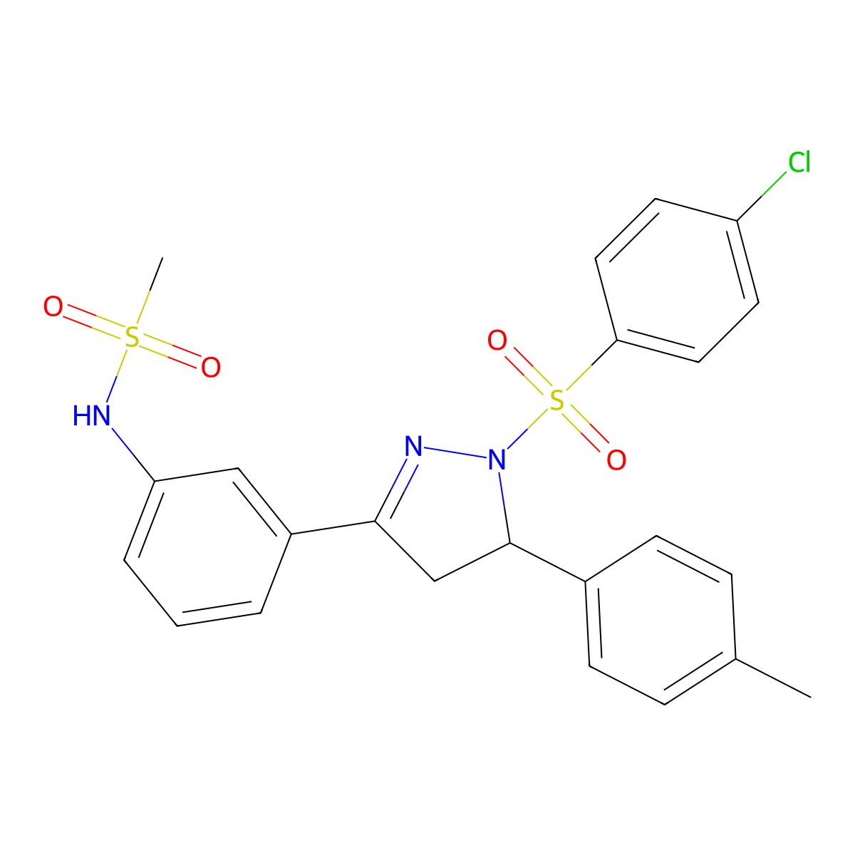 N-[3-[2-(4-chlorophenyl)sulfonyl-3-(4-methylphenyl)-3,4-dihydropyrazol-5-yl]phenyl]methanesulfonamide molecular structure, CAS 851782-06-4