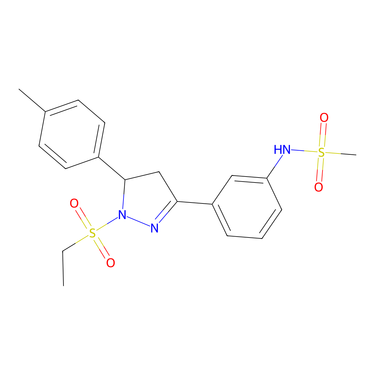 N-[3-[2-ethylsulfonyl-3-(4-methylphenyl)-3,4-dihydropyrazol-5-yl]phenyl]methanesulfonamide molecular structure, CAS 851782-07-5