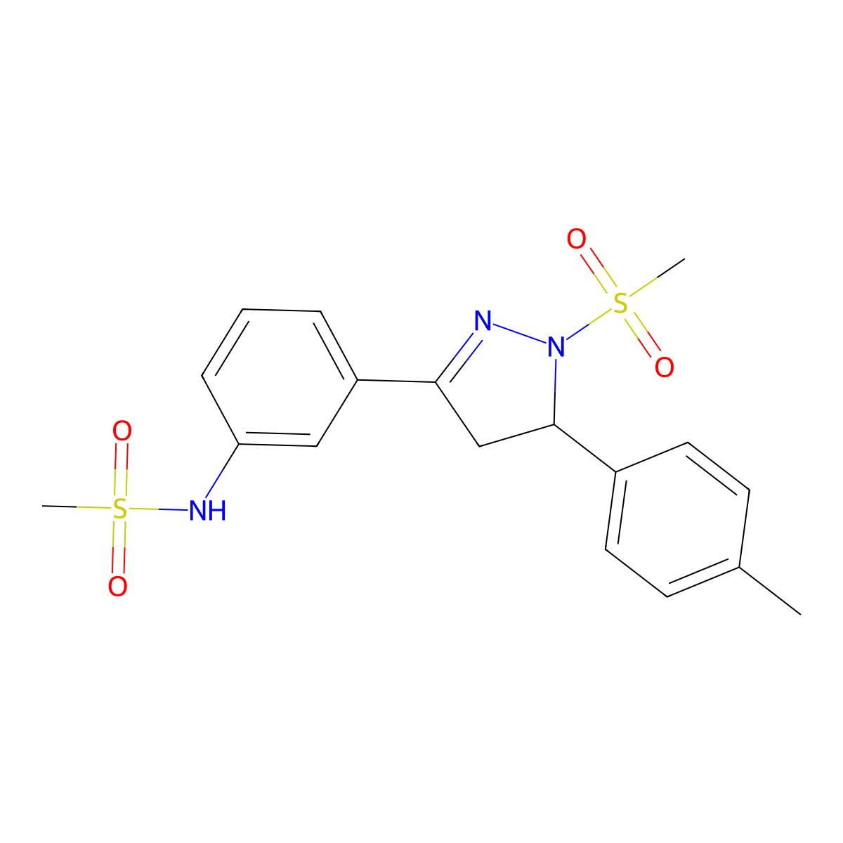 N-(3-(1-(methylsulfonyl)-5-(p-tolyl)-4,5-dihydro-1H-pyrazol-3-yl)phenyl)methanesulfonamide molecular structure, CAS 851782-08-6