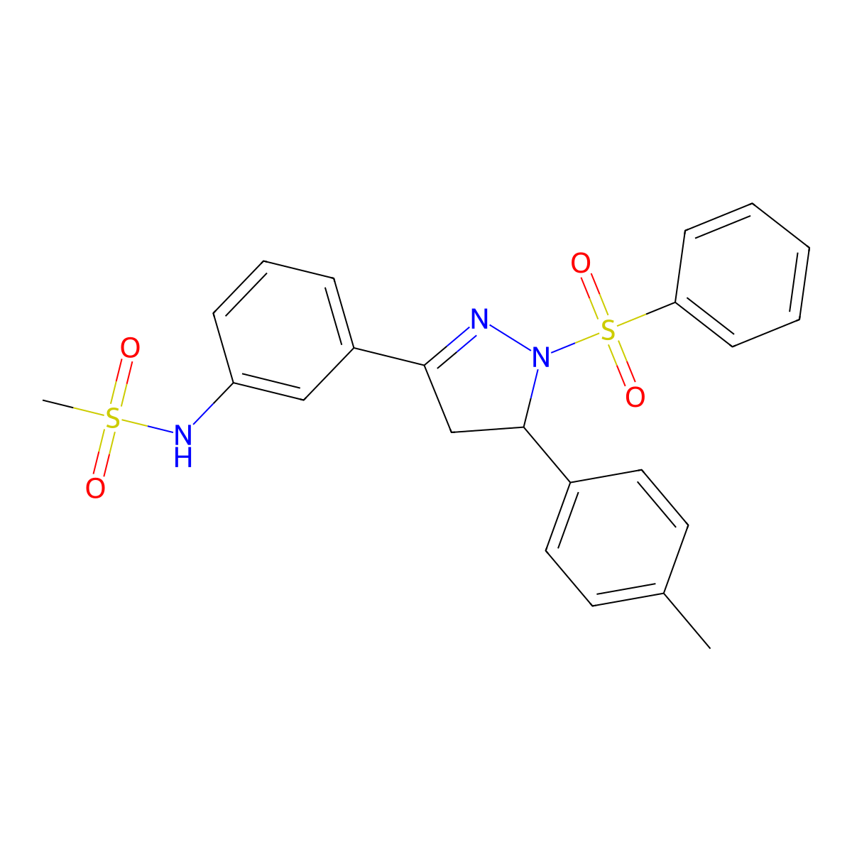 N-(3-(1-(phenylsulfonyl)-5-(p-tolyl)-4,5-dihydro-1H-pyrazol-3-yl)phenyl)methanesulfonamide molecular structure, CAS 851782-09-7