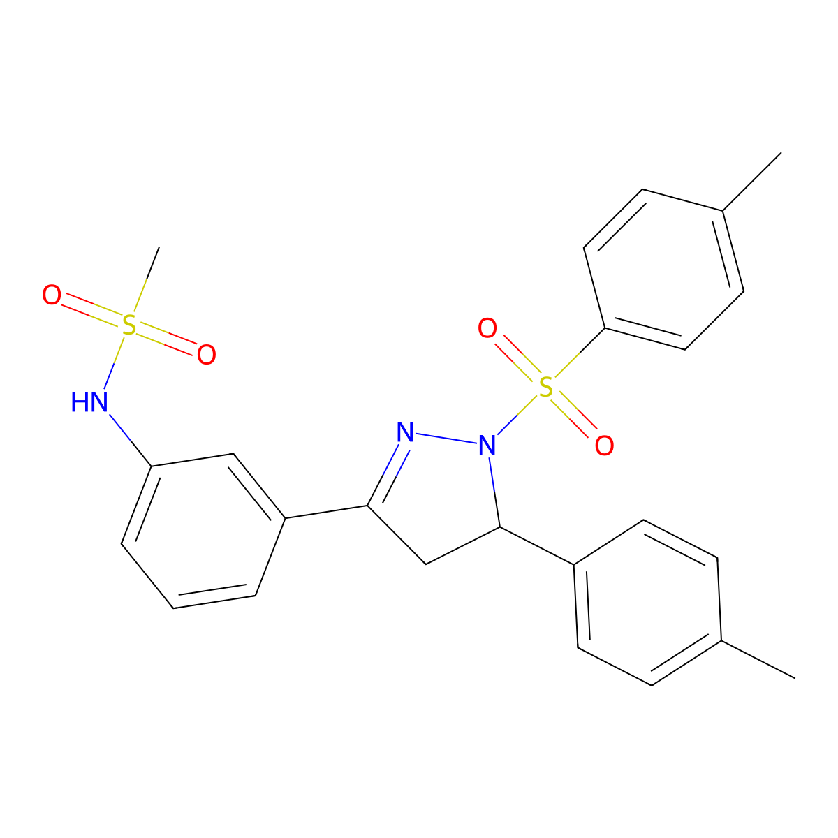 N-(3-(5-(p-tolyl)-1-tosyl-4,5-dihydro-1H-pyrazol-3-yl)phenyl)methanesulfonamide molecular structure, CAS 851782-10-0