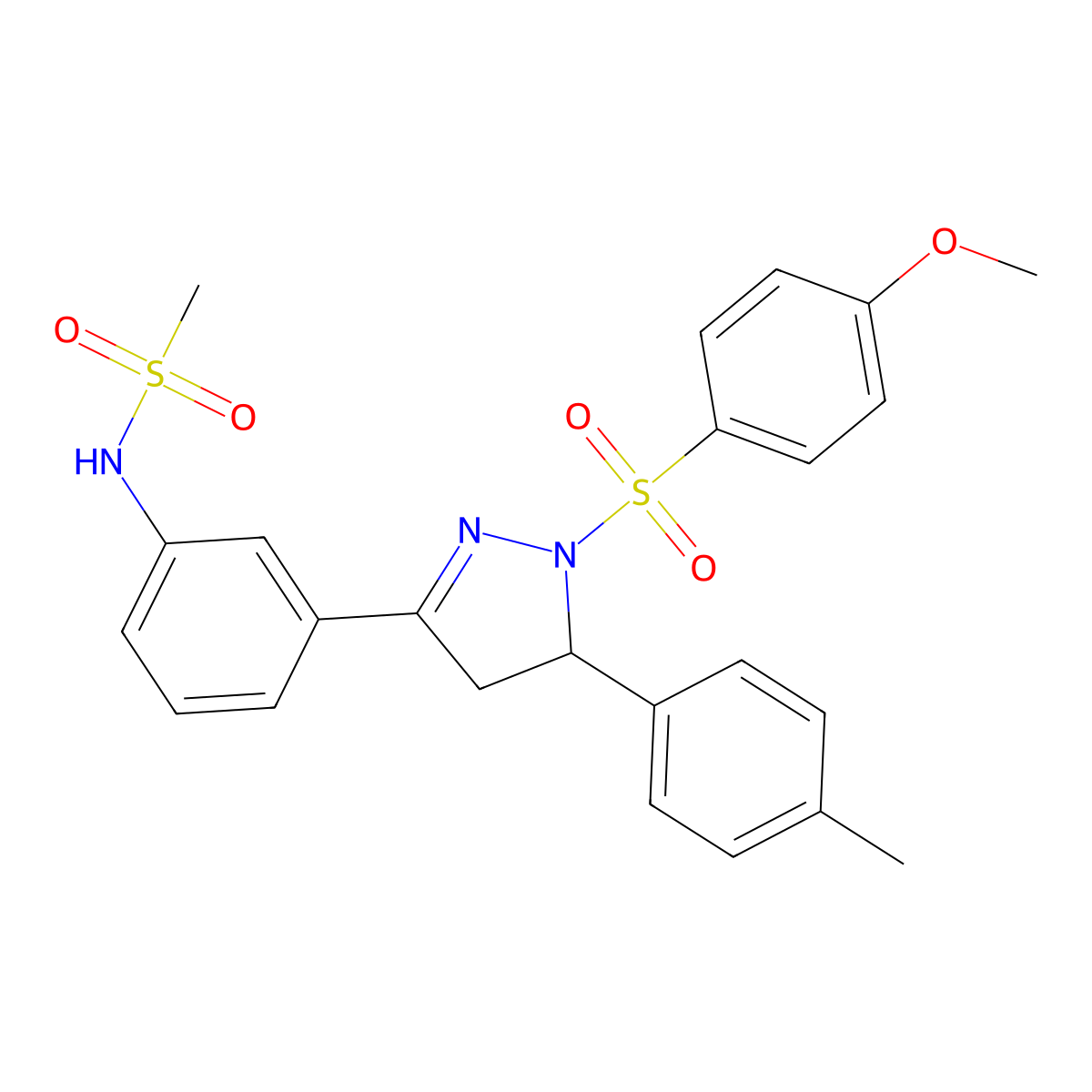 N-(3-(1-((4-methoxyphenyl)sulfonyl)-5-(p-tolyl)-4,5-dihydro-1H-pyrazol-3-yl)phenyl)methanesulfonamide molecular structure, CAS 851782-11-1