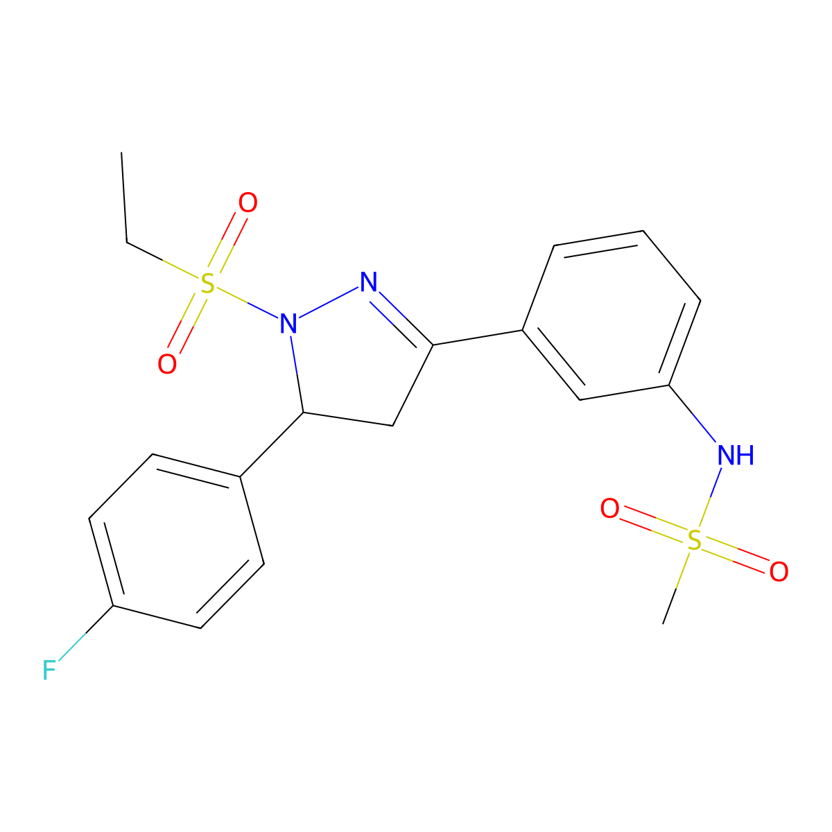 N-{3-[1-(ethanesulfonyl)-5-(4-fluorophenyl)-4,5-dihydro-1H-pyrazol-3-yl]phenyl}methanesulfonamide molecular structure, CAS 851782-15-5