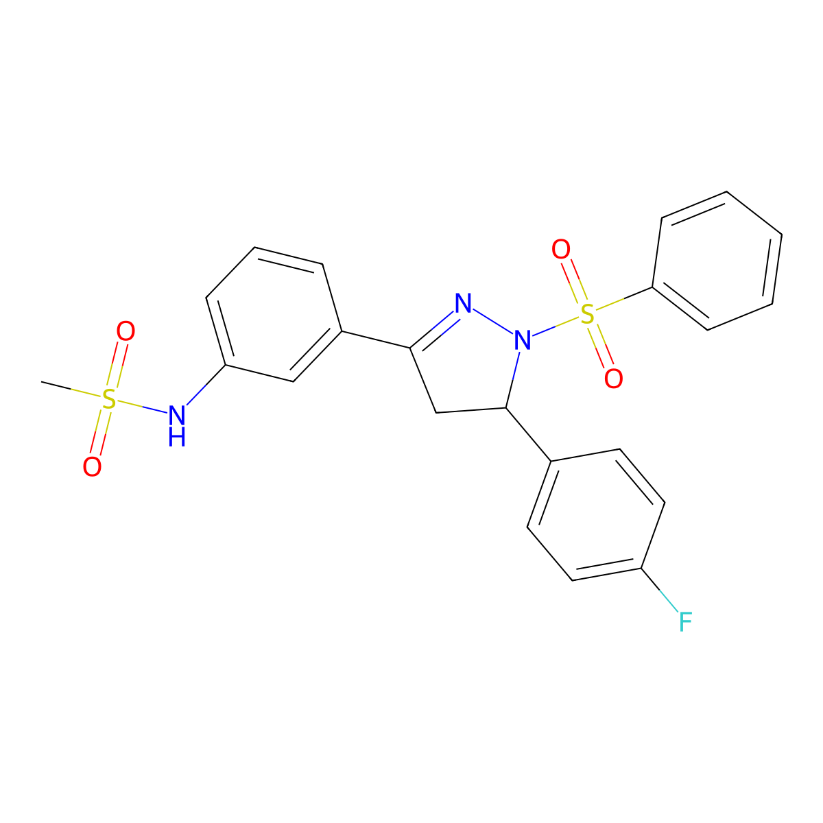 N-(3-(5-(4-fluorophenyl)-1-(phenylsulfonyl)-4,5-dihydro-1H-pyrazol-3-yl)phenyl)methanesulfonamide molecular structure, CAS 851782-17-7