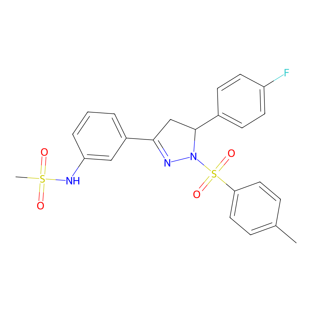 N-(3-(5-(4-fluorophenyl)-1-tosyl-4,5-dihydro-1H-pyrazol-3-yl)phenyl)methanesulfonamide molecular structure, CAS 851782-18-8