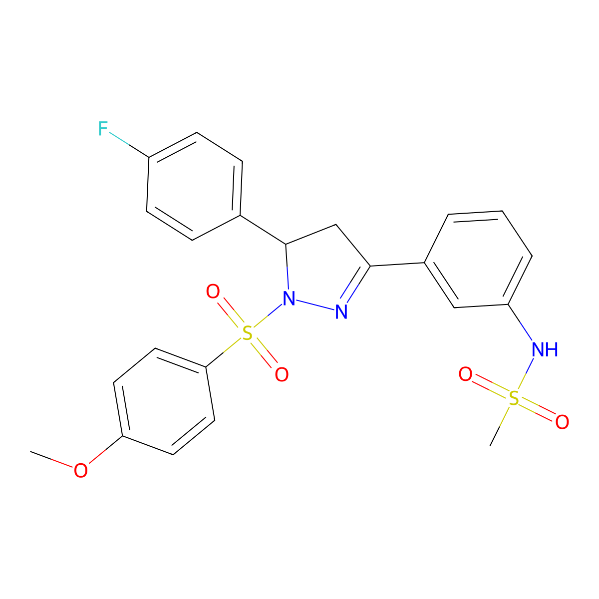 N-[3-[3-(4-fluorophenyl)-2-(4-methoxyphenyl)sulfonyl-3,4-dihydropyrazol-5-yl]phenyl]methanesulfonamide molecular structure, CAS 851782-19-9