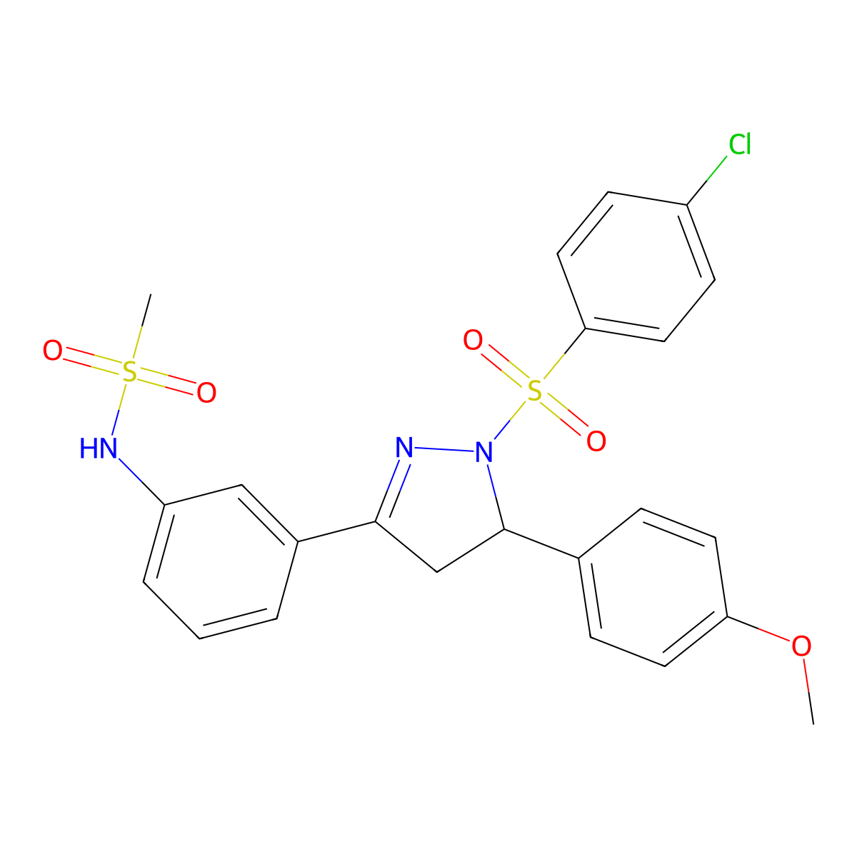N-(3-(1-((4-chlorophenyl)sulfonyl)-5-(4-methoxyphenyl)-4,5-dihydro-1H-pyrazol-3-yl)phenyl)methanesulfonamide molecular structure, CAS 851782-21-3