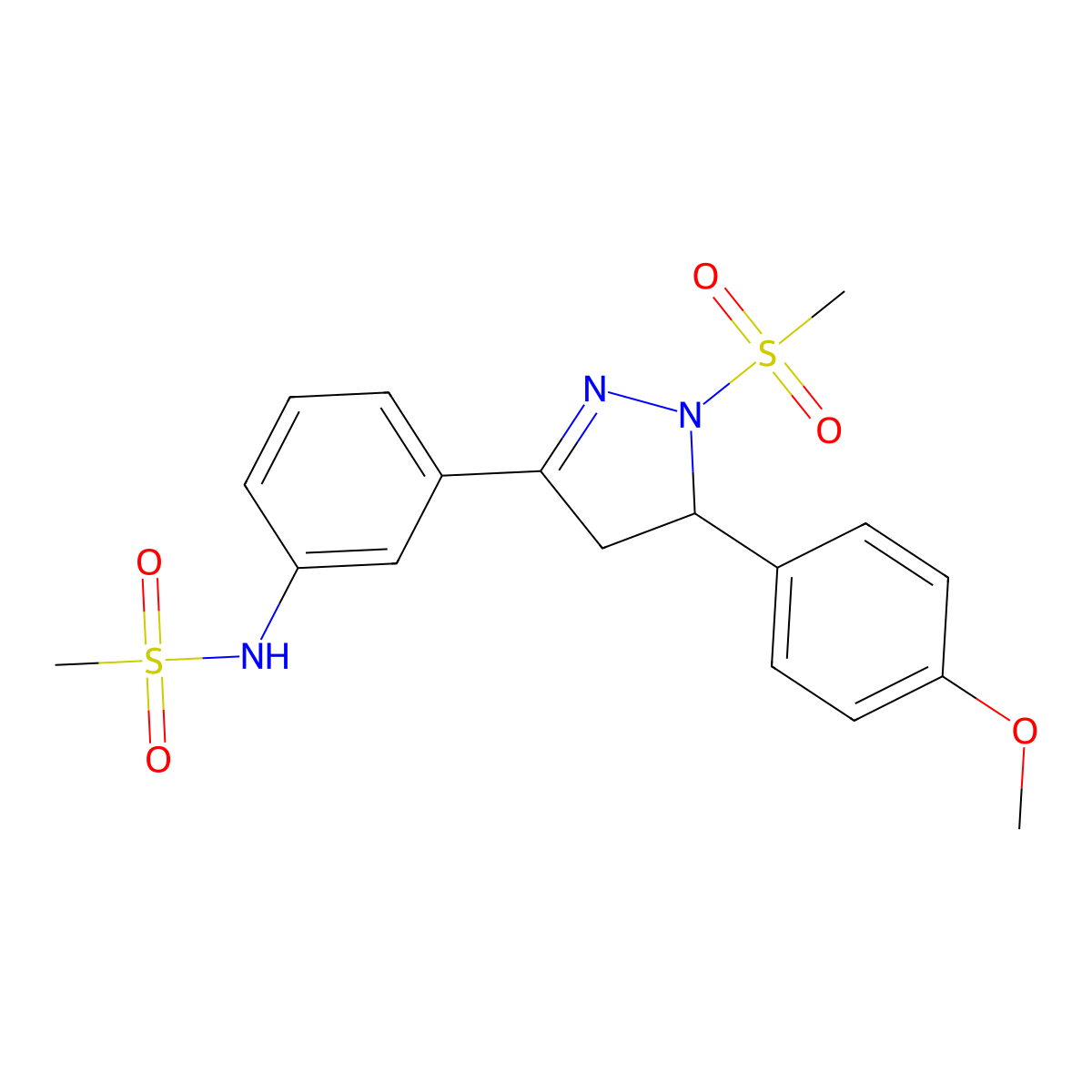 N-(3-(5-(4-methoxyphenyl)-1-(methylsulfonyl)-4,5-dihydro-1H-pyrazol-3-yl)phenyl)methanesulfonamide molecular structure, CAS 851782-23-5