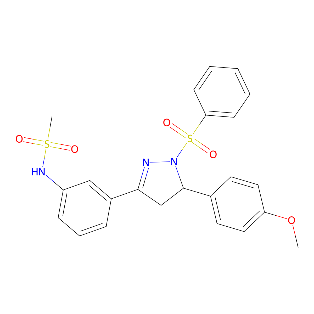 N-(3-(5-(4-methoxyphenyl)-1-(phenylsulfonyl)-4,5-dihydro-1H-pyrazol-3-yl)phenyl)methanesulfonamide molecular structure, CAS 851782-24-6