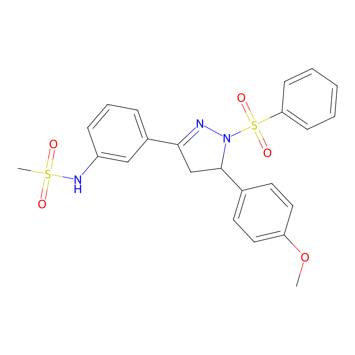 N-(3-(5-(4-methoxyphenyl)-1-(phenylsulfonyl)-4,5-dihydro-1H-pyrazol-3-yl)phenyl)methanesulfonamide molecular structure, CAS 851782-24-6