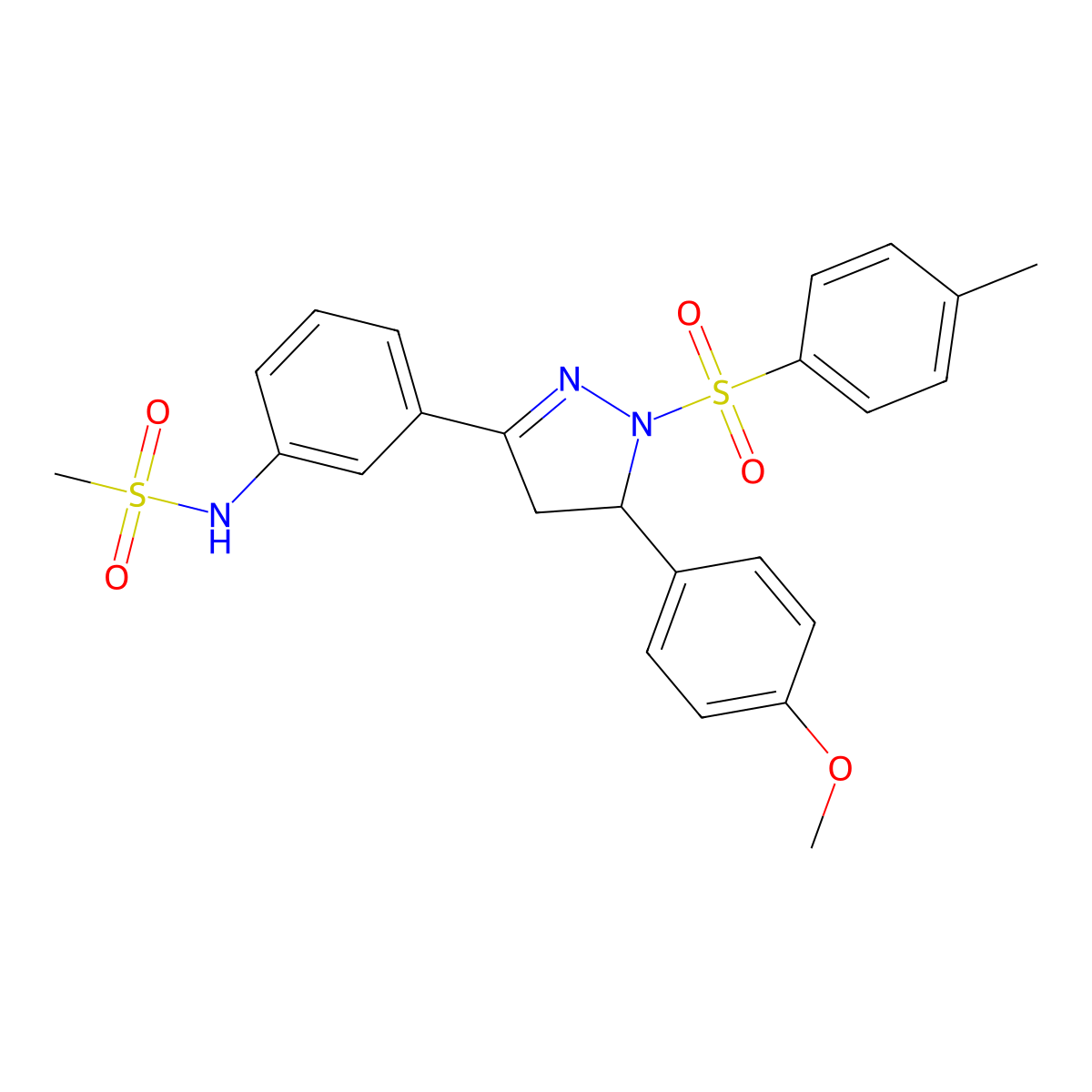 N-(3-(5-(4-methoxyphenyl)-1-tosyl-4,5-dihydro-1H-pyrazol-3-yl)phenyl)methanesulfonamide molecular structure, CAS 851782-25-7