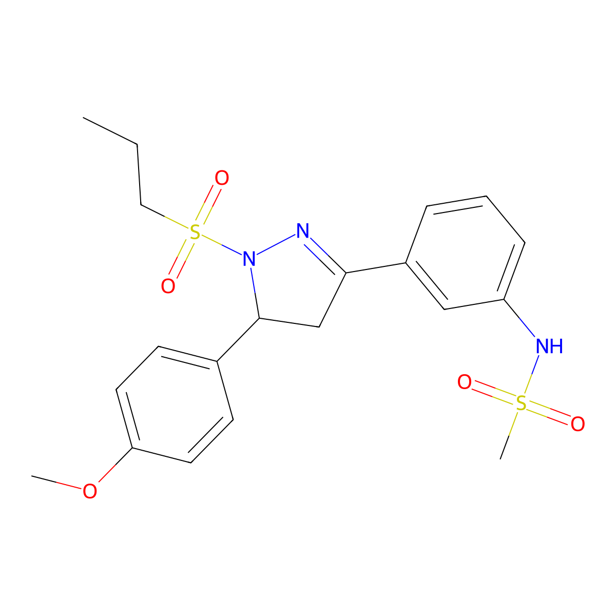 N-[3-[3-(4-methoxyphenyl)-2-propylsulfonyl-3,4-dihydropyrazol-5-yl]phenyl]methanesulfonamide molecular structure, CAS 851782-27-9