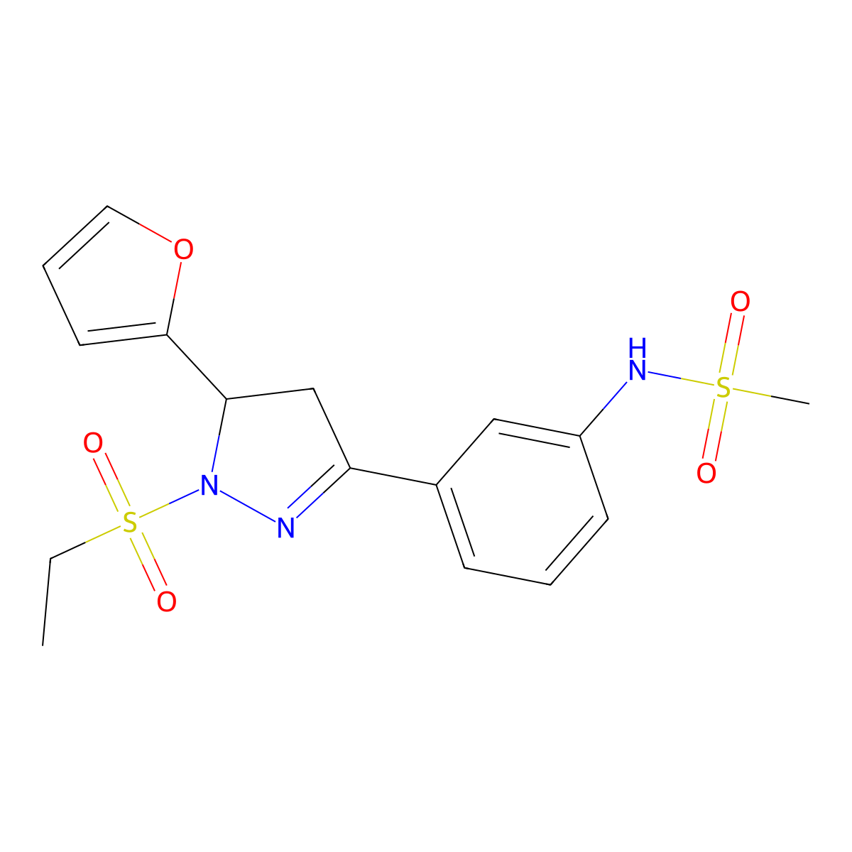 N-[3-[2-ethylsulfonyl-3-(furan-2-yl)-3,4-dihydropyrazol-5-yl]phenyl]methanesulfonamide molecular structure, CAS 851782-29-1