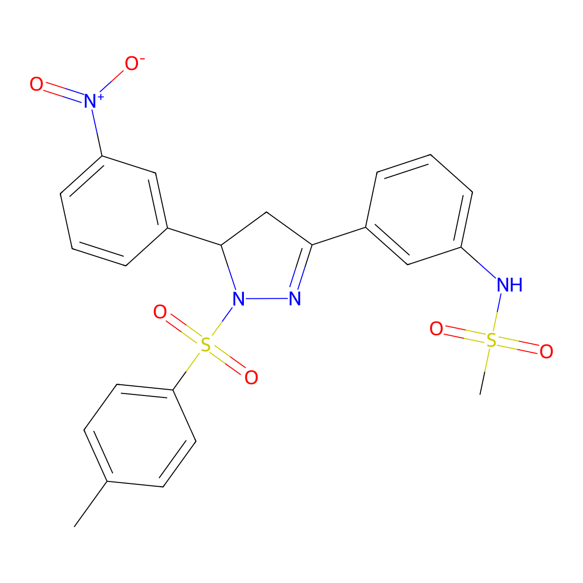 N-(3-(5-(3-nitrophenyl)-1-tosyl-4,5-dihydro-1H-pyrazol-3-yl)phenyl)methanesulfonamide molecular structure, CAS 851782-35-9