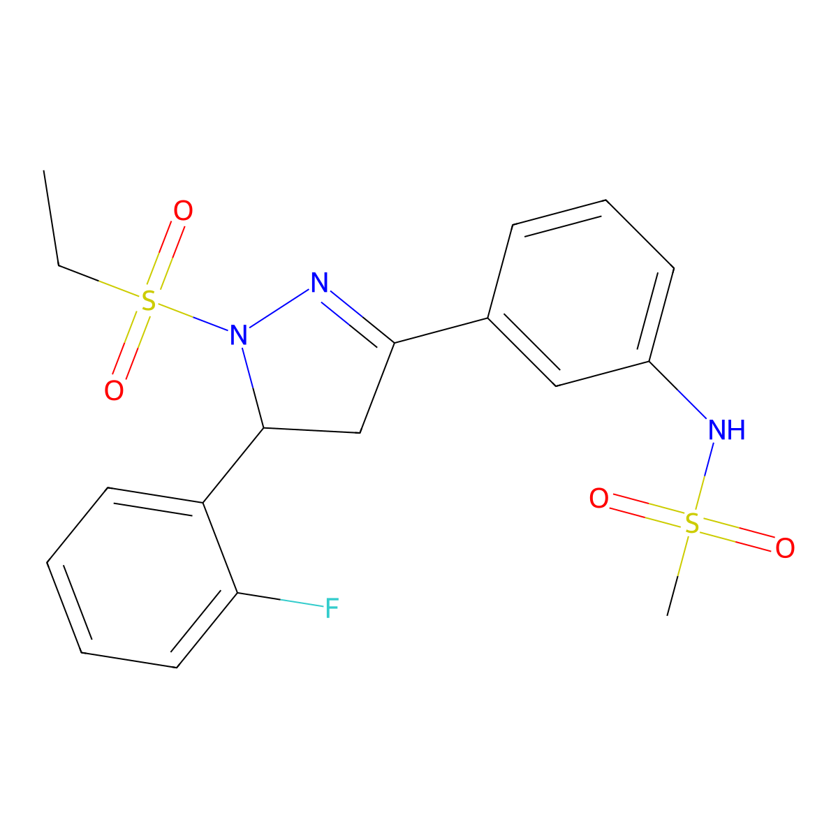 N-[3-[2-ethylsulfonyl-3-(2-fluorophenyl)-3,4-dihydropyrazol-5-yl]phenyl]methanesulfonamide molecular structure, CAS 851782-37-1