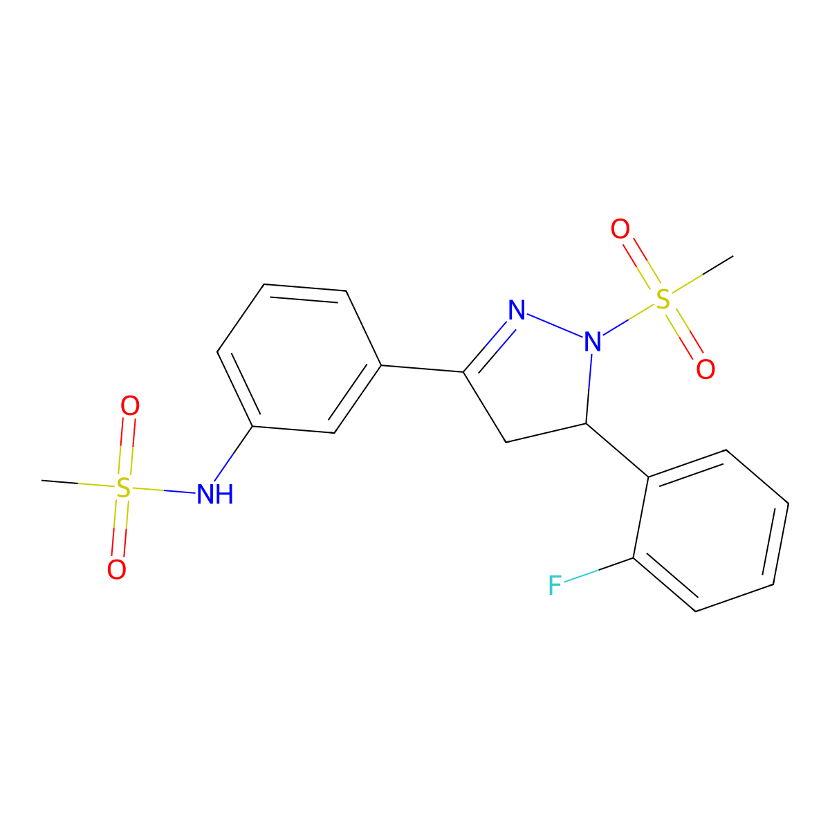 N-(3-(5-(2-fluorophenyl)-1-(methylsulfonyl)-4,5-dihydro-1H-pyrazol-3-yl)phenyl)methanesulfonamide molecular structure, CAS 851782-38-2
