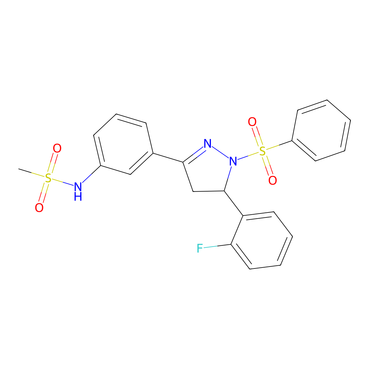 N-(3-(5-(2-fluorophenyl)-1-(phenylsulfonyl)-4,5-dihydro-1H-pyrazol-3-yl)phenyl)methanesulfonamide molecular structure, CAS 851782-39-3