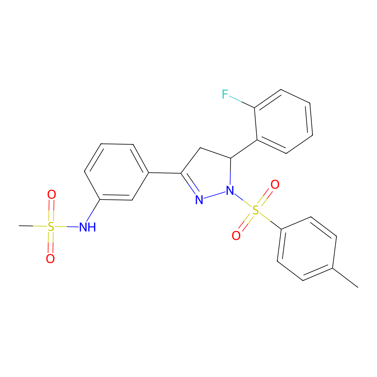 N-(3-(5-(2-fluorophenyl)-1-tosyl-4,5-dihydro-1H-pyrazol-3-yl)phenyl)methanesulfonamide molecular structure, CAS 851782-40-6