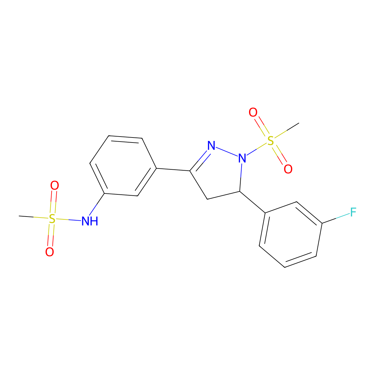 N-(3-(5-(3-fluorophenyl)-1-(methylsulfonyl)-4,5-dihydro-1H-pyrazol-3-yl)phenyl)methanesulfonamide molecular structure, CAS 851782-44-0