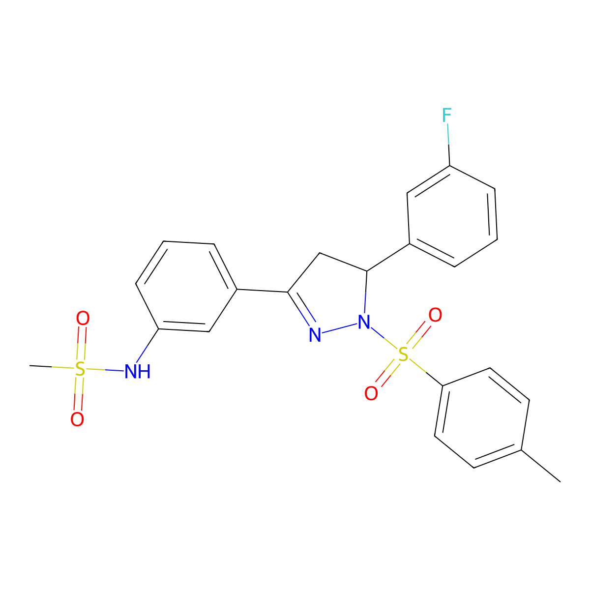 N-(3-(5-(3-fluorophenyl)-1-tosyl-4,5-dihydro-1H-pyrazol-3-yl)phenyl)methanesulfonamide molecular structure, CAS 851782-45-1