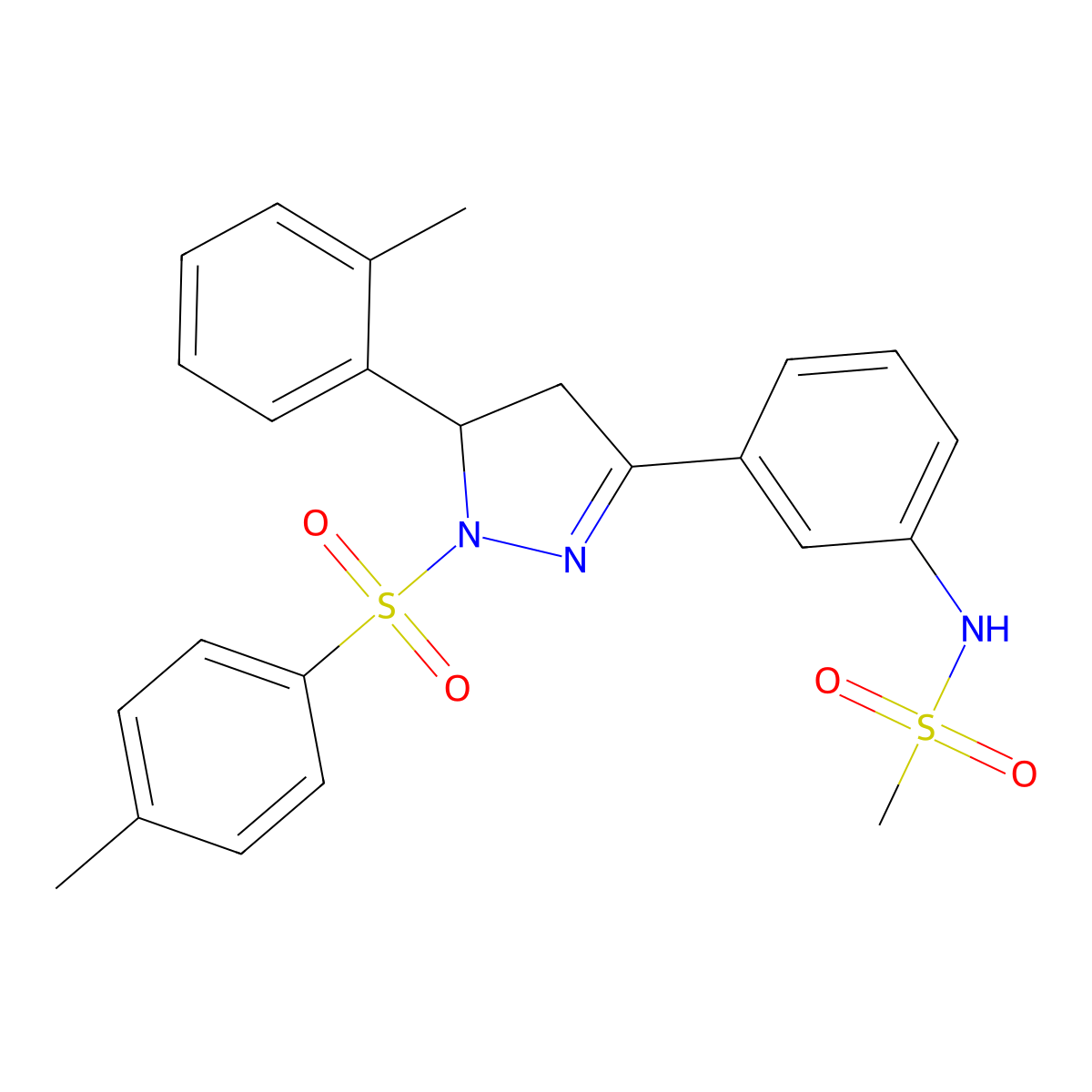 N-(3-(5-(o-tolyl)-1-tosyl-4,5-dihydro-1H-pyrazol-3-yl)phenyl)methanesulfonamide molecular structure, CAS 851782-49-5