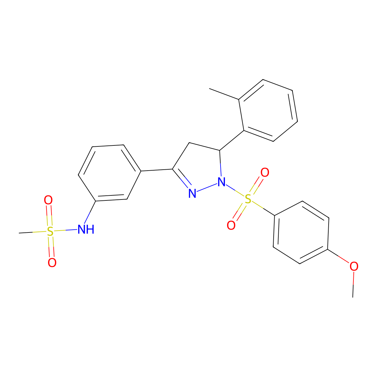 N-{3-[1-(4-methoxybenzenesulfonyl)-5-(2-methylphenyl)-4,5-dihydro-1H-pyrazol-3-yl]phenyl}methanesulfonamide molecular structure, CAS 851782-50-8