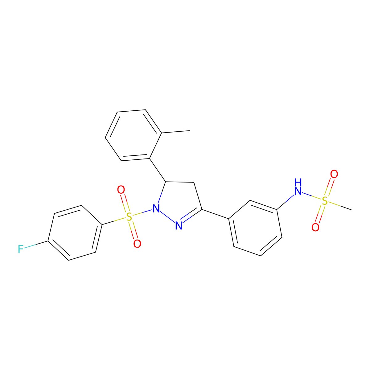 N-[3-[2-(4-fluorophenyl)sulfonyl-3-(2-methylphenyl)-3,4-dihydropyrazol-5-yl]phenyl]methanesulfonamide molecular structure, CAS 851782-51-9