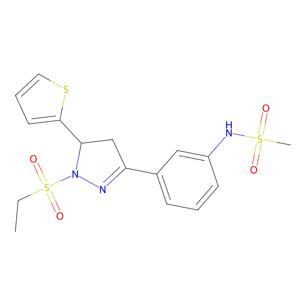 N-[3-(2-ethylsulfonyl-3-thiophen-2-yl-3,4-dihydropyrazol-5-yl)phenyl]methanesulfonamide molecular structure, CAS 851782-54-2