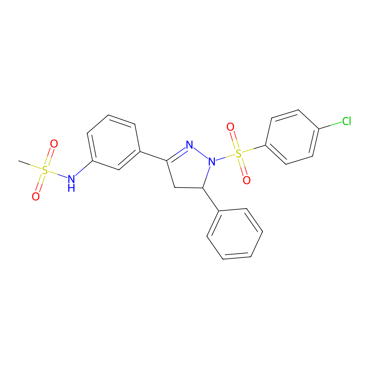 N-[3-[2-(4-chlorophenyl)sulfonyl-3-phenyl-3,4-dihydropyrazol-5-yl]phenyl]methanesulfonamide molecular structure, CAS 851782-58-6