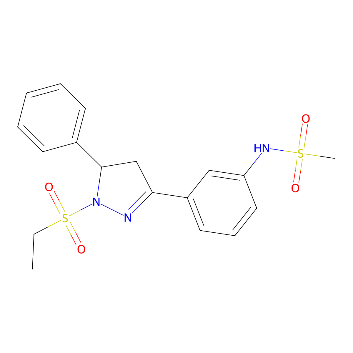 N-{3-[1-(ethanesulfonyl)-5-phenyl-4,5-dihydro-1H-pyrazol-3-yl]phenyl}methanesulfonamide molecular structure, CAS 851782-59-7