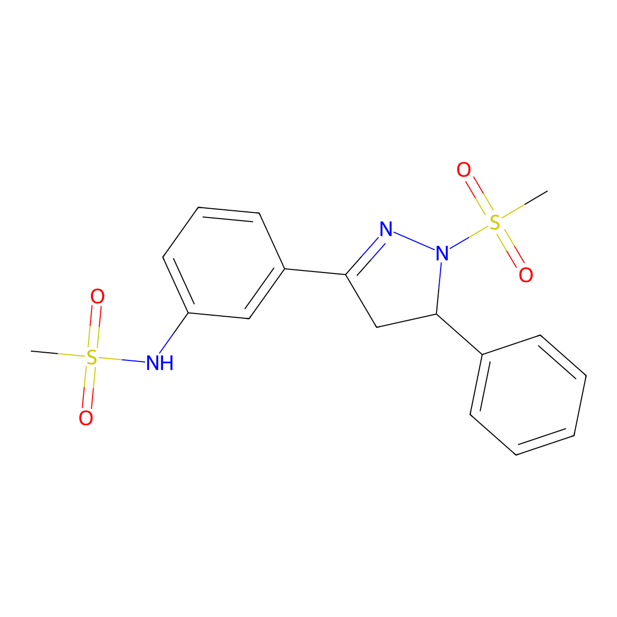 N-[3-(2-methylsulfonyl-3-phenyl-3,4-dihydropyrazol-5-yl)phenyl]methanesulfonamide molecular structure, CAS 851782-60-0