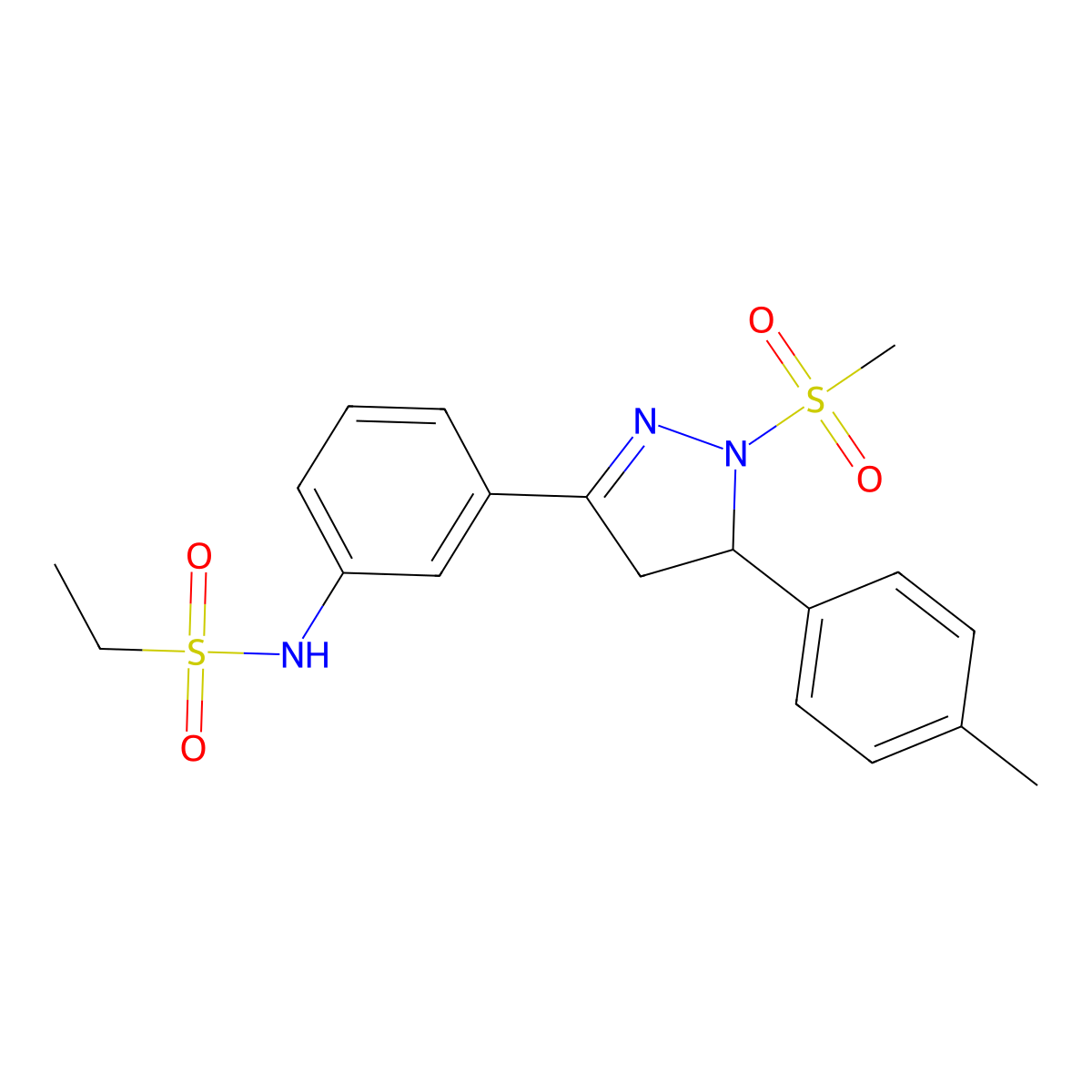 N-(3-(1-(methylsulfonyl)-5-(p-tolyl)-4,5-dihydro-1H-pyrazol-3-yl)phenyl)ethanesulfonamide molecular structure, CAS 851782-65-5
