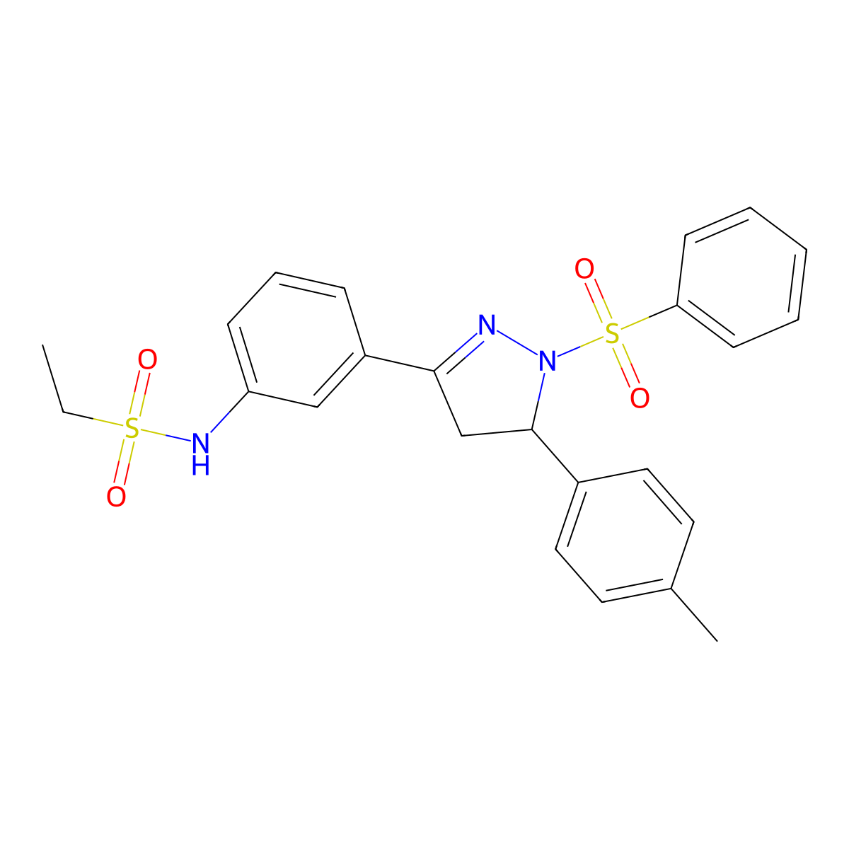 N-(3-(1-(phenylsulfonyl)-5-(p-tolyl)-4,5-dihydro-1H-pyrazol-3-yl)phenyl)ethanesulfonamide molecular structure, CAS 851782-66-6